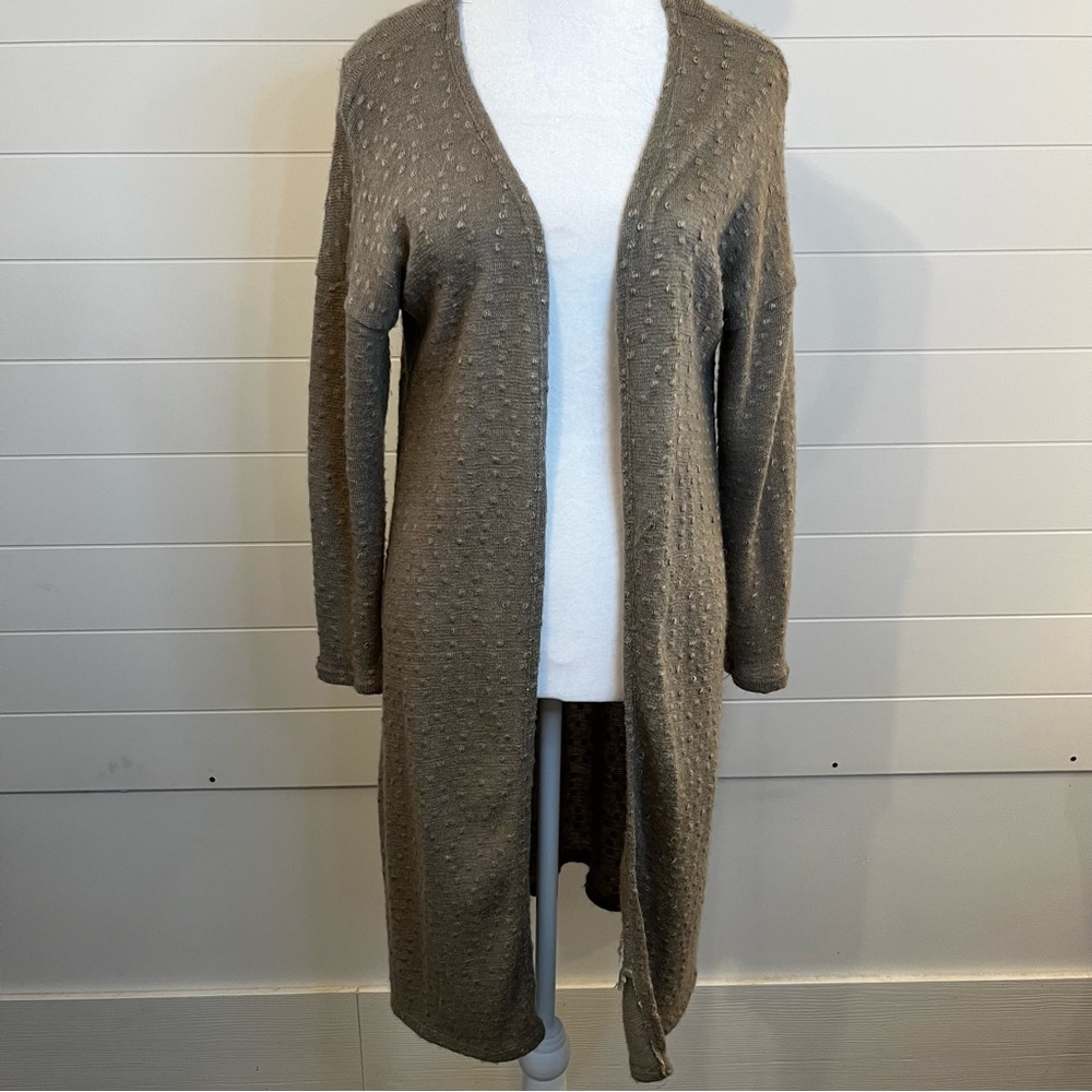 Women’s Open-Front Cardigan Taupe Popcorn Style Neutral Minimalist S